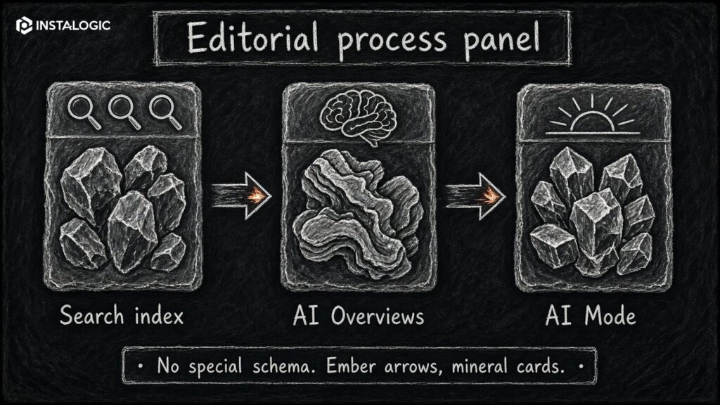 Official guidance panel: Google Search index -> AI Overviews/AI Mode; no special schema required