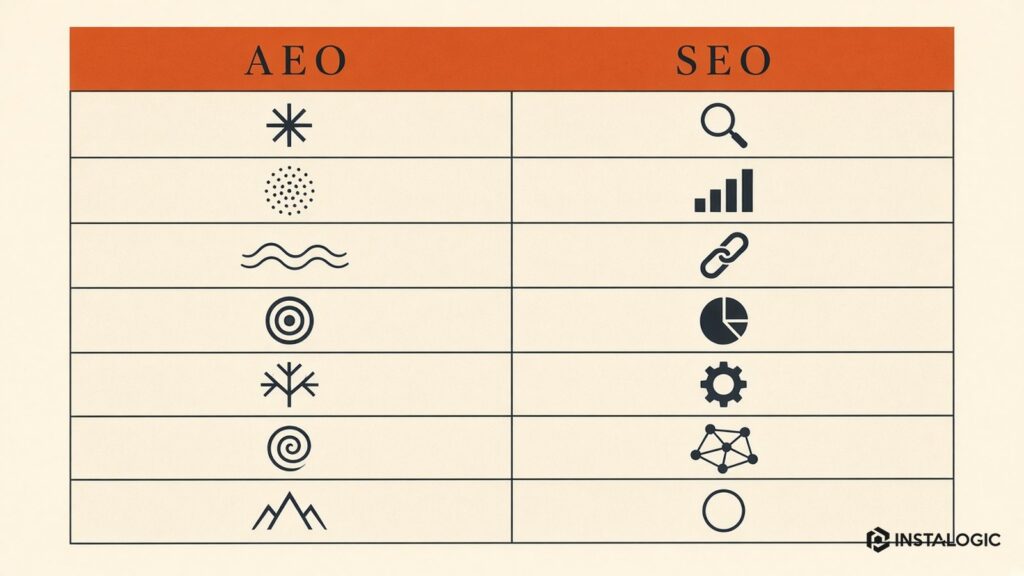 AEO vs SEO comparison table