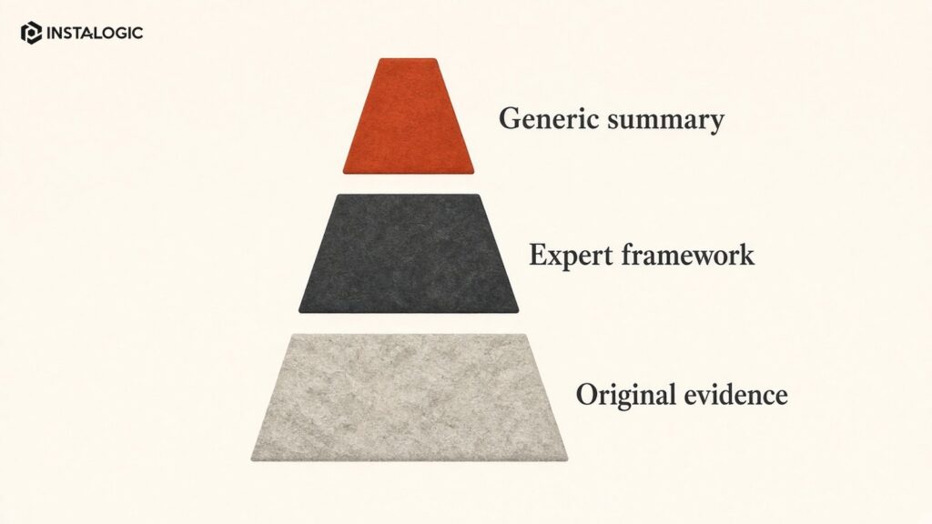 Source-value pyramid: generic summary -> expert framework -> original data/case evidence