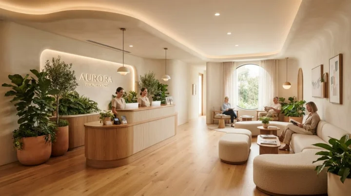 Illustrative welcoming reception area